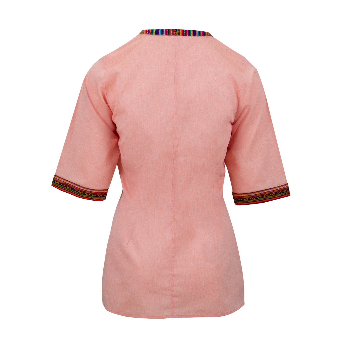 Peach Cotton Nehru Shirt With Colourful Trim