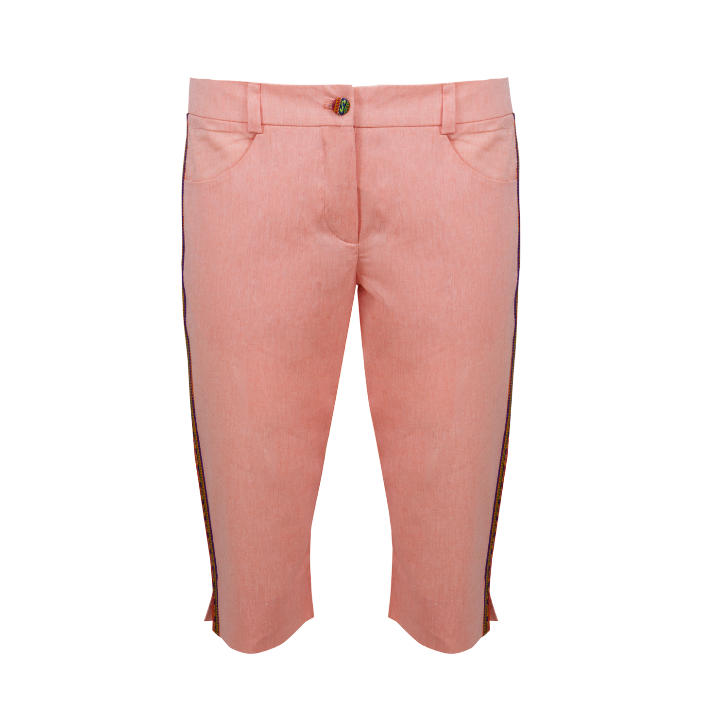 Peach Cotton Capri Trousers With Colourful Trim