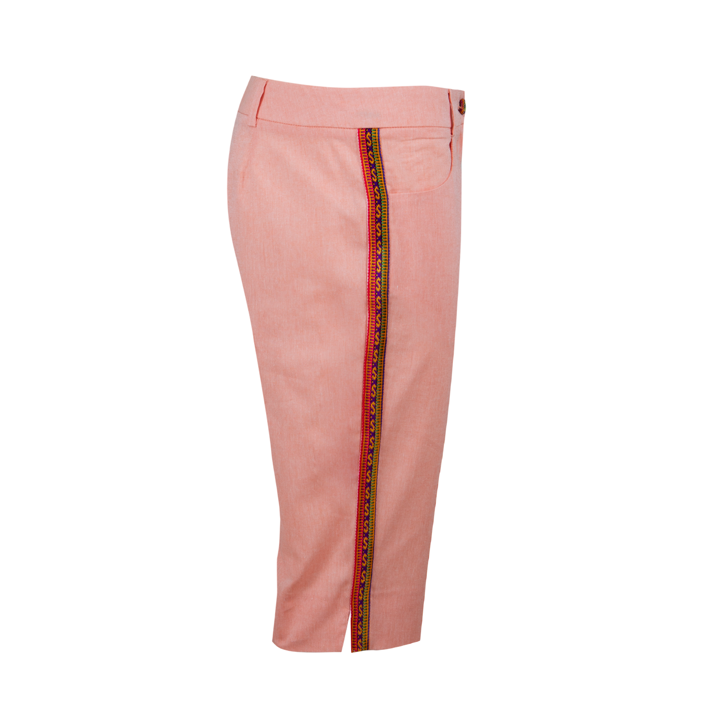 Peach Cotton Capri Trousers With Colourful Trim