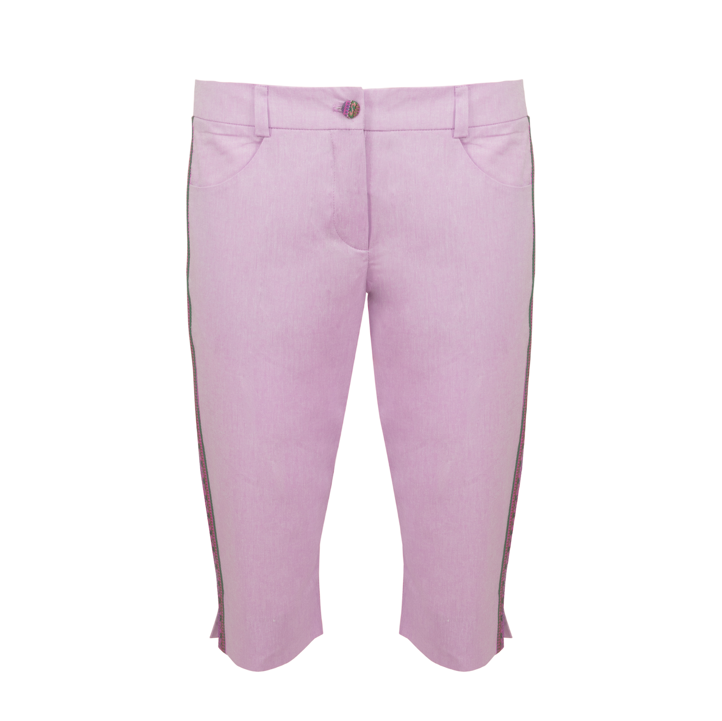 Lilac Cotton Capri Trousers With Colourful Trim