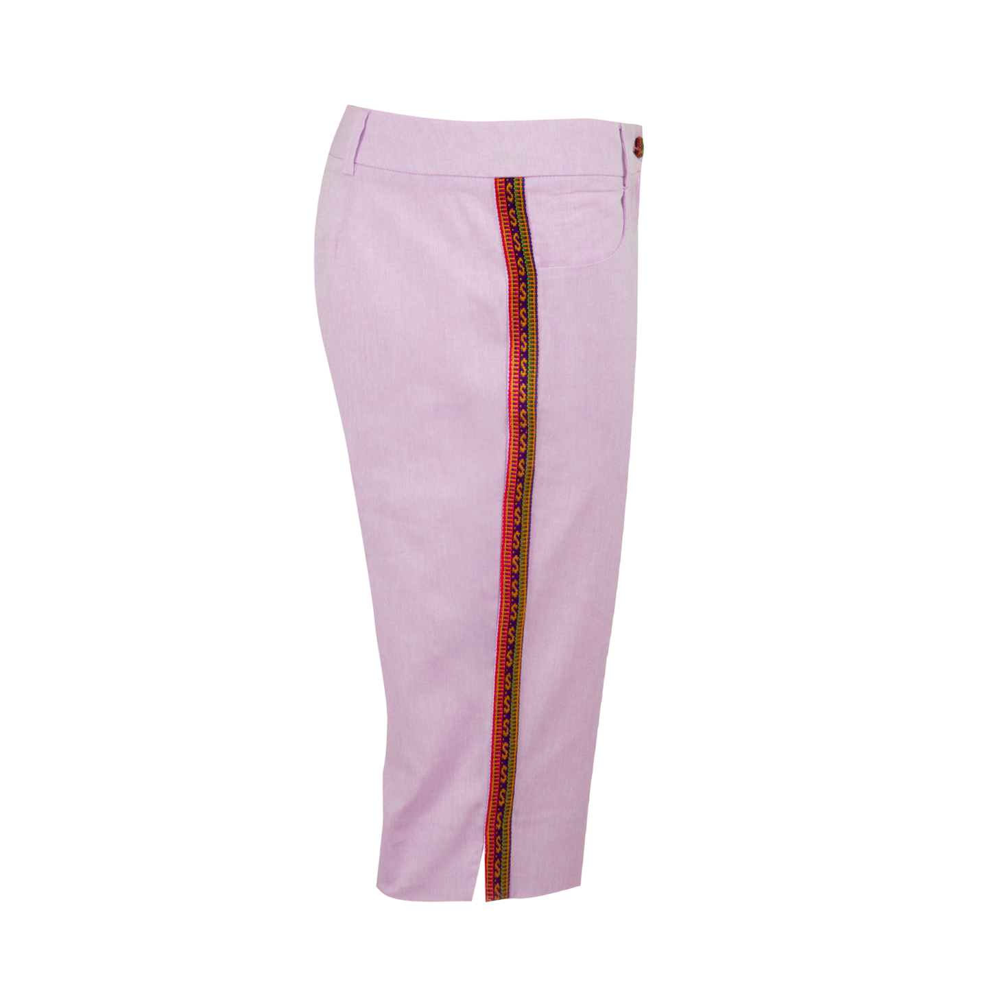 Lilac Cotton Capri Trousers With Colourful Trim