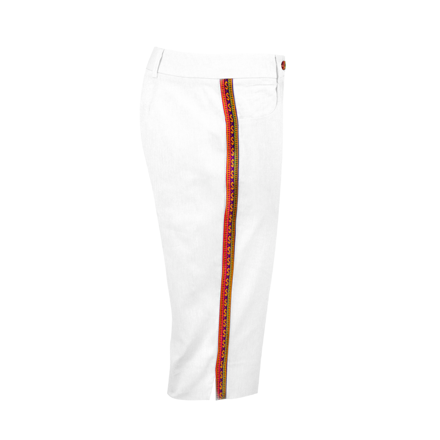 White Cotton Capri Trousers With Colourful Trim