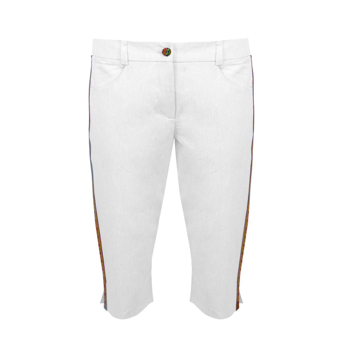 White Cotton Capri Trousers With Colourful Trim