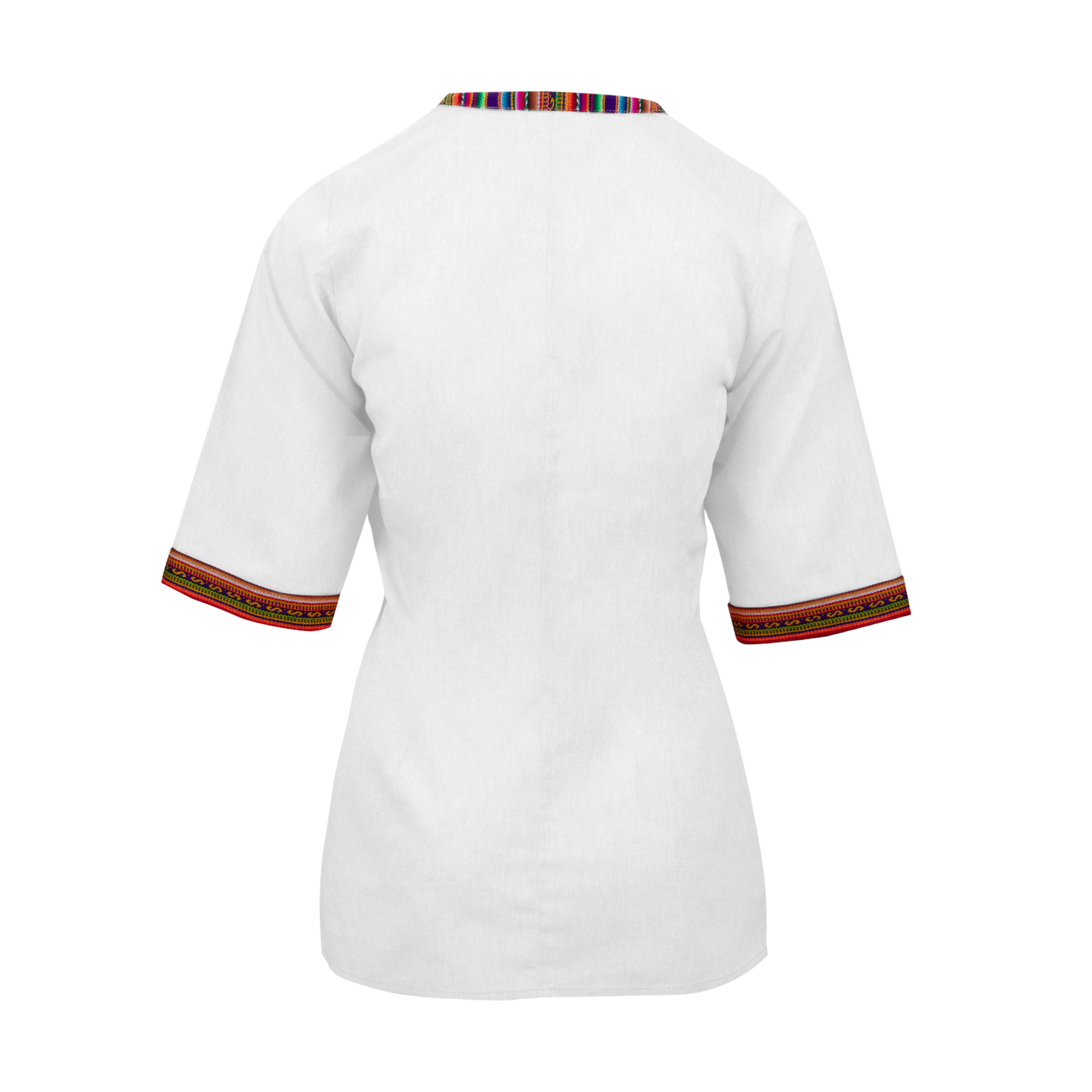 White Cotton Nehru Shirt With Colourful Trim