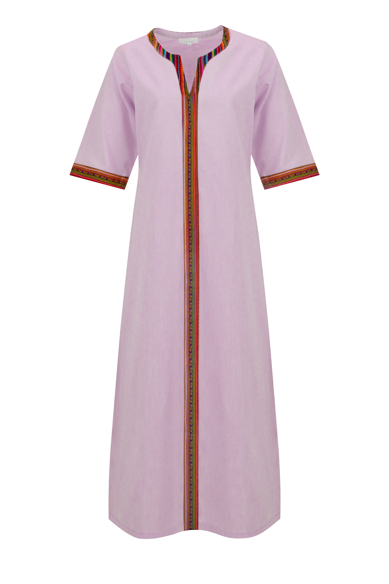 Lilac Cotton Nehru Kaftan Dress Dress With Colourful Trim